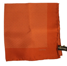 NWT TOM FORD Red-Brown w White Polka Dots Silk Pocket Square Italy 16"