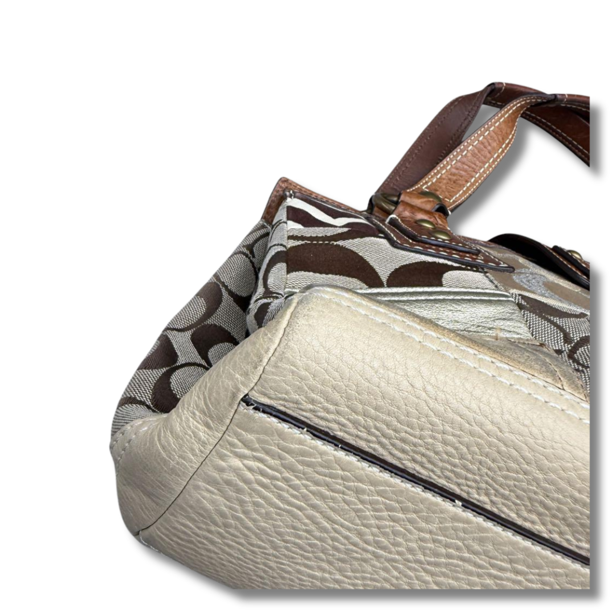 Coach Leather Canvas Patchwork Turn Lock Shoulder Multicolor