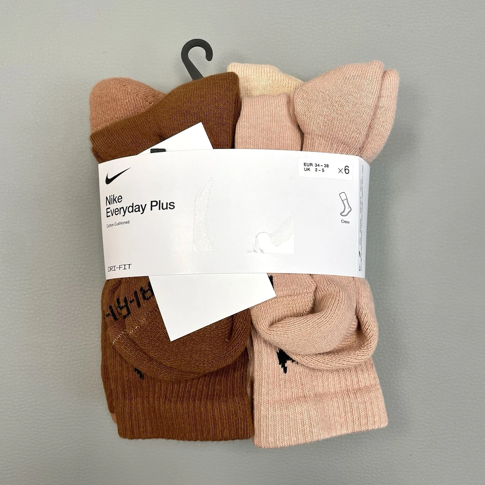 Nike Everyday Plus 6 Pack Crew Socks Dri-Fit Cushioned - Size UK 2-5 / EU 34-38