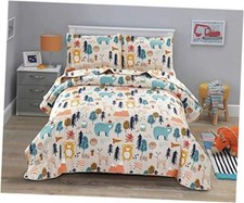 Kids Quilt Size Bear Bedding Set,3Pcs Forest Tree Bedspread Full/Queen Yellow