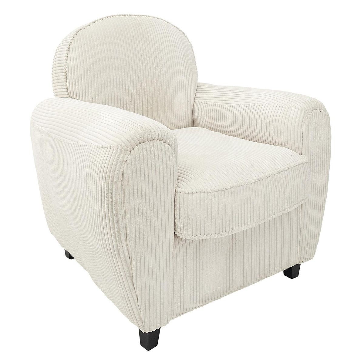 Fauteuil club velours côtelé beige Scott 89cm meuble salon design rétro