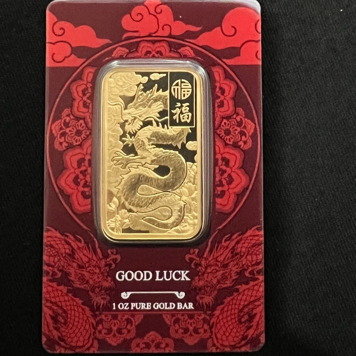 1 oz PAMP Suisse Gold Good Luck Yellow Dragon Bar (New w/ Assay