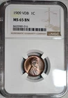 NGC MS-65 BN 1909-P VDB Lincoln Cent, Razor-Sharp Gem w/ Accents of Original Red