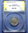1935 Doubled Die Reverse Buffalo Nickel  ANACS VG 10