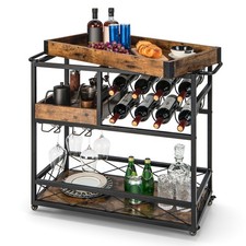 Giantex 3-Tier Rolling Bar Cart with Removable Tray, Wine Rack & Glass Holder