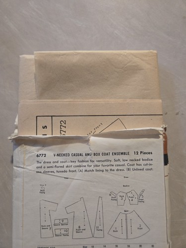 Vintage Butterick 6772 Sewing Pattern Size 16 Dress Coat Rockabilly 50s Uncut - Picture 3 of 4