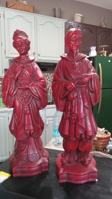 2 Vintage Mid Century Quan Kwan Yin  Buddha Pair 16  Holland Mold Hand Painted