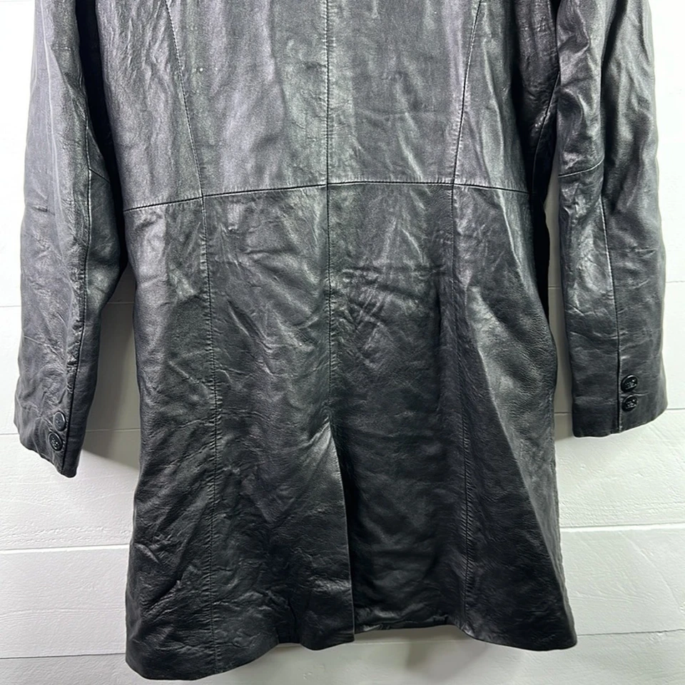 Chaqueta Blazer Larga JULIET MICHELLE BY ADLER Cuero Negro Abotonada Talla Pequeña Foto 4 de 4