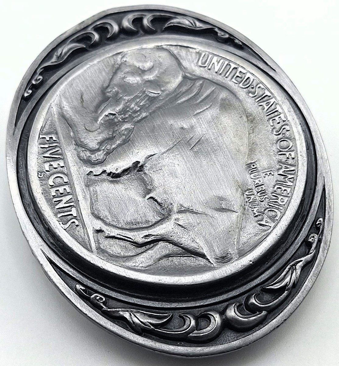 Vtg 1988 Siskiyou Buffalo Nickel Pewter Belt Buckle Made in  display picture 2