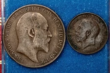 Lot of 2 United Kingdom Coins - 1907 Penny Edward VII & 1925 Farthing George V