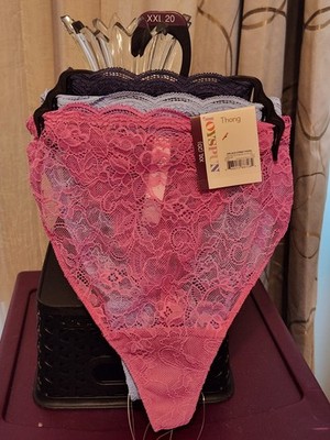Joyspun Women's Lace String Thong Panties 3 Pair Brand New Pretty Floral XXL 20