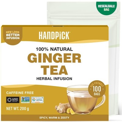 HANDPICK, Ginger Tea Bags (100 Count) Non-GMO,Pure Ingredients - Soothing & Spic