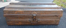 Vintage Rustic Industrial Military Art Deco Painted Metal Decorative Trunk