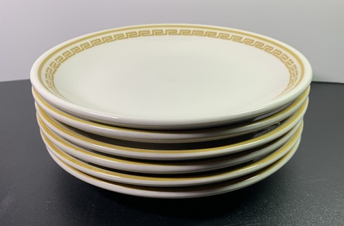 6 VTG Homer Laughlin Athena Gold Greek Key Dessert Plates Restaurant Ware 7 1/4" - Picture 6 of 14