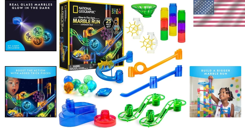 Juguete NATIONAL GEOGRAPHIC STEM: 5 canicas brillantes en la oscuridad y juego de expansión de 20 piezas Foto 2 de 4