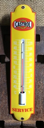 VINTAGE MOBILOIL GARGOYLE 12” PORCELAIN THERMOMETER GAS OIL SIGN WORKS!