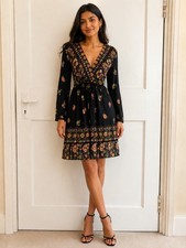 Wallis Petite Floral Midi Dress UK 12 BNWT Black Long Sleeve Wrap Style Boho
