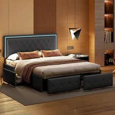Letto matrimoniale moderno illuminazione LED struttura regolabile e contenitore