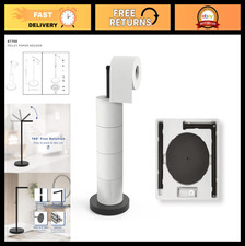 Free Standing Toilet Paper Holder with Weighted Base, 180° Rotatable Shelf, Blac