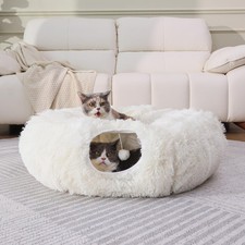 Plush Cat Tunnel Bed for Indoor Cats with Soft Cushion, Multi-Shape Play Cave...