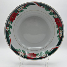 Vintage Crown Ming Tienshan Deck the Halls Poinsettia Serving Bowl 9.25"