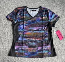 Koi Lite Scrub Top Women  s Sz Large Smokey Hayze Purple Marble Stretch Nursing