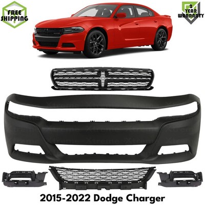 Front Bumper Cover Paintable & Grille Assembly Kit For 2015-2022 Dodge Charger