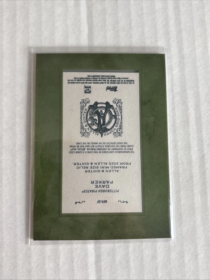 2025 Topps Allen & Ginter Дэйв Паркер В Рамке Мини Реликвия ИГРОВАЯ ОДЕЖДА - Изображение 4 из 4