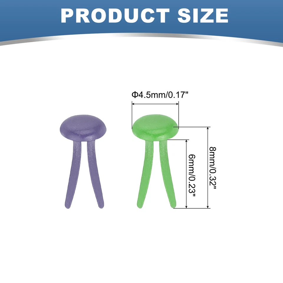 1000 PIEZAS Sujetadores de Papel Latón Pasadores Divididos, Verde/Púrpura, 4,5 x 8 mm Foto 2 de 4