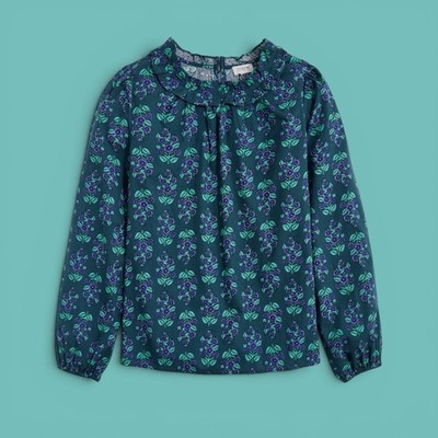 J.CREW Blouse Women 2X Dark Floral Shirt Top Ruffle Neck Balloon Sleeve FA24 EUC