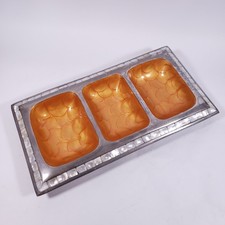 MCM JULIA KNIGHT Orange Enamel Mother Of Pearl Tri-Divided Aluminum SERVING TRAY