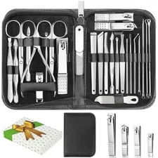 26PCS Pedicure Manicure Set Nail Clippers Ear Cleaner Cuticle Grooming Kit Case