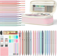 55 PCS Aesthetic School Supplies Set: Large Pencil Case with 5 Inspirational Pen
