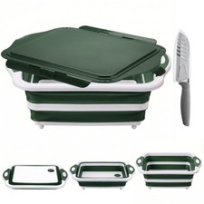 Collapsible BBQ Prep Tub Lid Foldable Camping Sink Colander Cutting Board