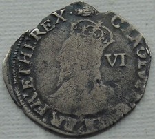 Charles I Hammered Silver Sixpence, D 3a, mm Tun Stuart Period, 26mm 2.91g S2813