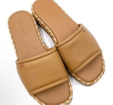 New Tory Burch Tan T Logo Espadrille Slide Sandals 7.5