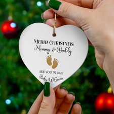 Personalized Ceramic Pregnancy Ornament - Mommy  Daddy See You in 2026 Reveal