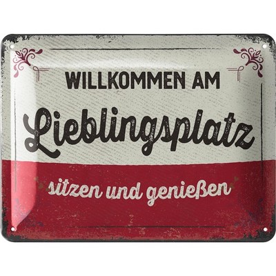 LANOLU Blechschild Lieblingsplatz Zuhause Retro Wanddeko - 15x20cm