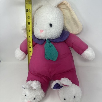 Vtg 90s Puffy Nylon Bunny Plush Pink Windbreaker Rabbit Bunny