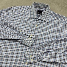 David Donahue Mens Blue Purple Check Cotton Button Down Dress Shirt 16 32/33