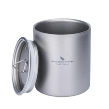 Boundless Voyage 350ml Camping Titanium Cup Double Wall Mug with Lid Ultralig...