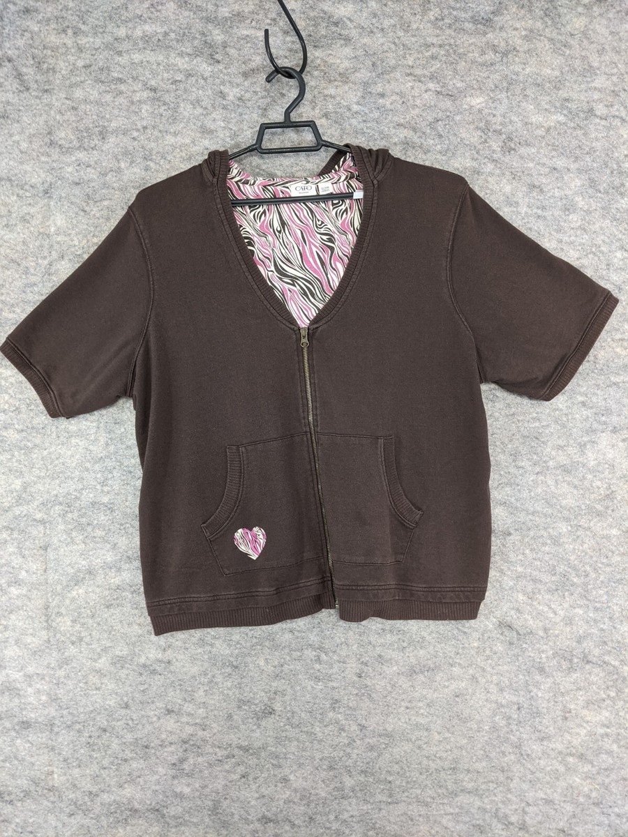 Cato Jacket Womens 22 24 Brown Hoodie Full Zip Pockets Activewear Short  Sleeve