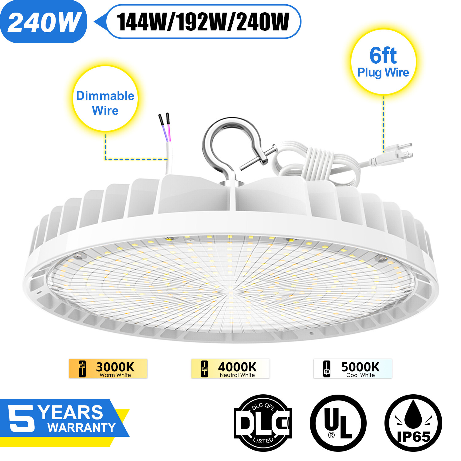 240W UFO LED High Bay Light Commercial Warehouse Gym Shop Light Dimmable Fixture