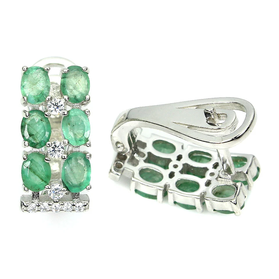 925 Sterling Silver Earrings Oval Emerald Jewelry Gemstone Jewelry - Image 3 of 4