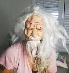 Mask Halloween Costume Adjust One Man White Hair Pony Tail Chinese
