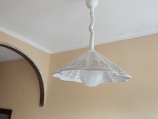 Lampadario Ceramica Bianco Stile Antico Campagna con Saliscendi Rustico Country