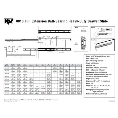 Side Mount 200 lbs. Capacity Heavy-Duty Drawer Slides Knape & Vogt - Picture 3 of 5