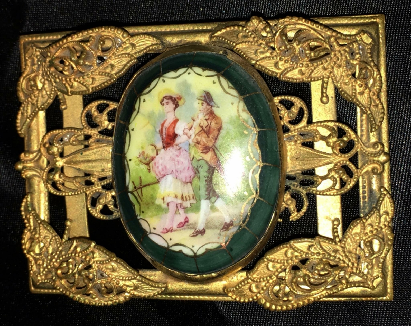 Antique Came Portrait Hand Painted Porcelain Gilt Sas… - Gem