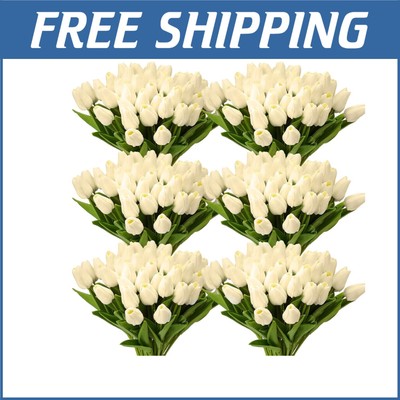 Lifelike 100pcs Faux Milk White Tulip Bouquet - Stunning Centerpieces Decor