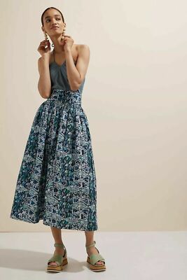 Anthropologie x SIKA Zora Zebra Midi Skirt Blue Motif Plus Size